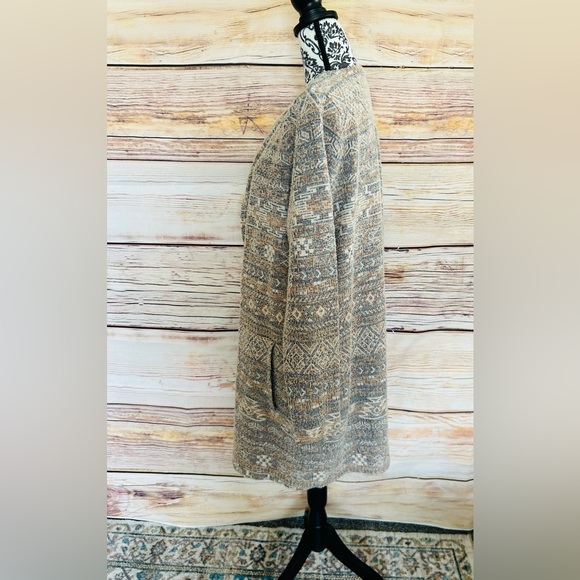 Lucky Brand Women’s Plus Aztec Boho  Open Front Knit Textured Cardigan Sweater - Picture 2 of 14